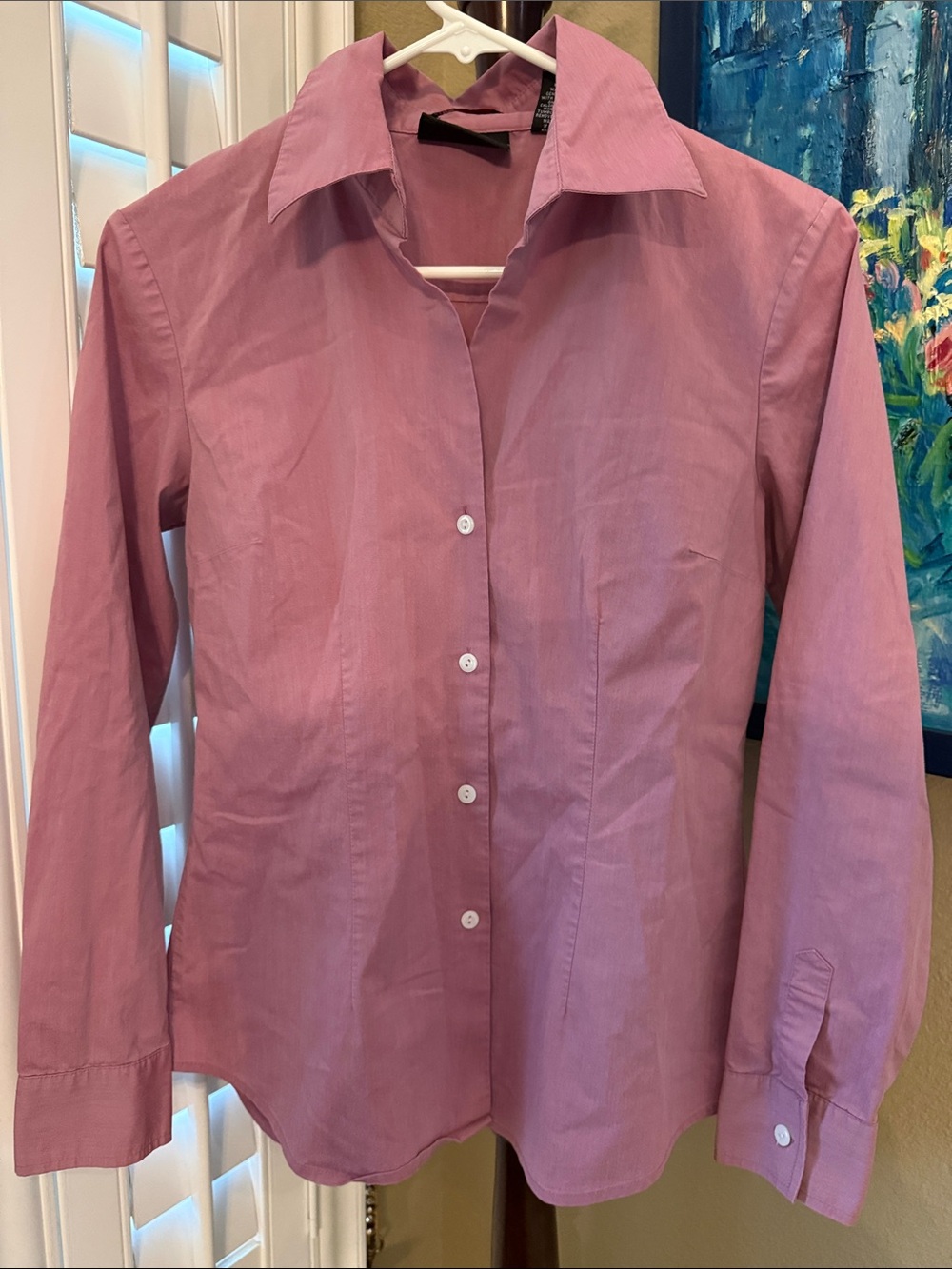 New York & Company Pink Stretch Button-Up Shirt